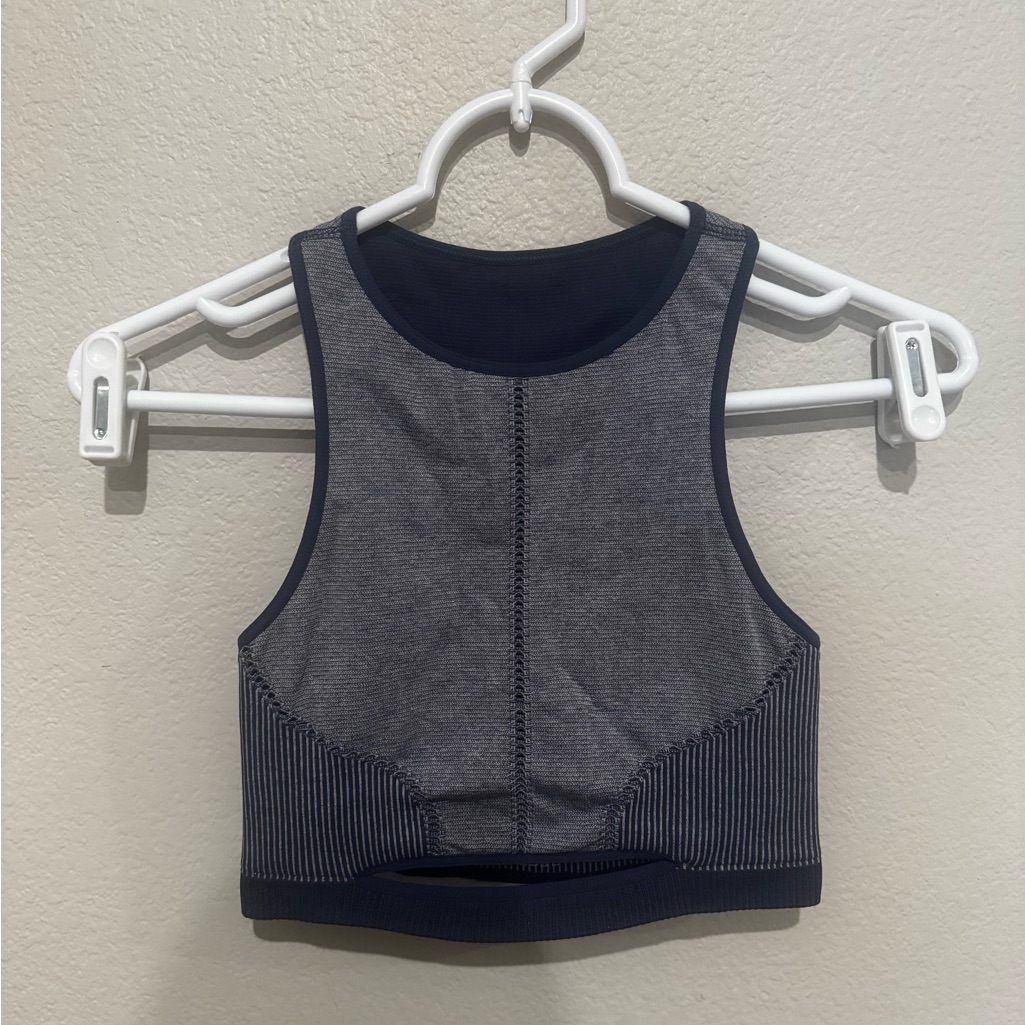 Fp Movement Blue & Grey Crop Top/Sports Bra With Cut Out